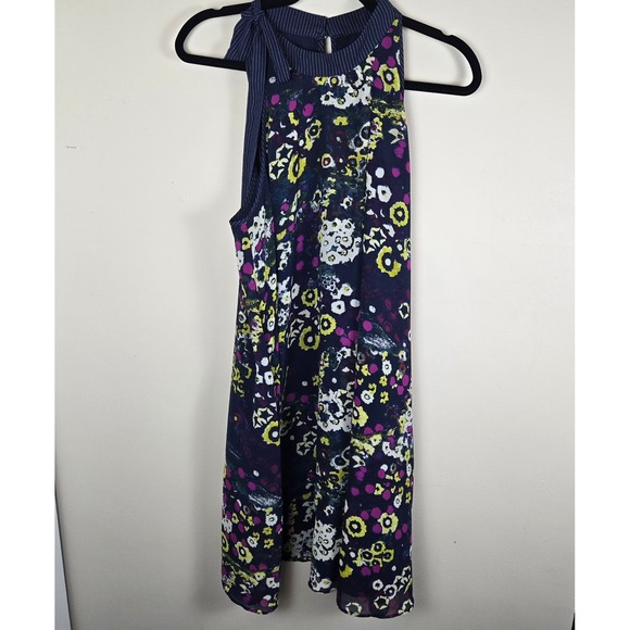 RACHEL Rachel Roy Dresses & Skirts - Rachel Roy Dress Tie Neck Floral Print Sleeveless Navy L W/Pockets Whimsical